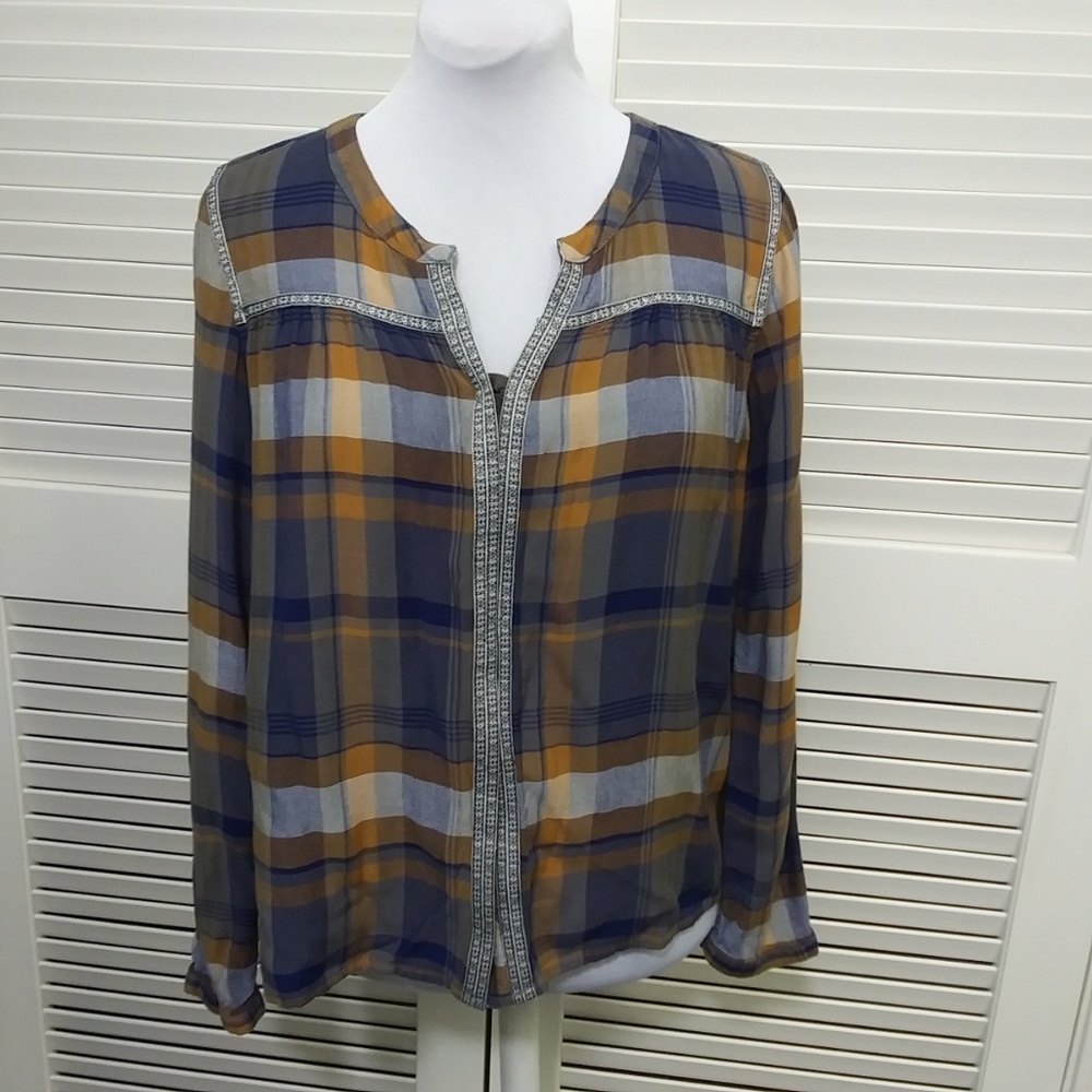 Roxy Long Sleeve Soft Cotton Plaid Top Size Small.